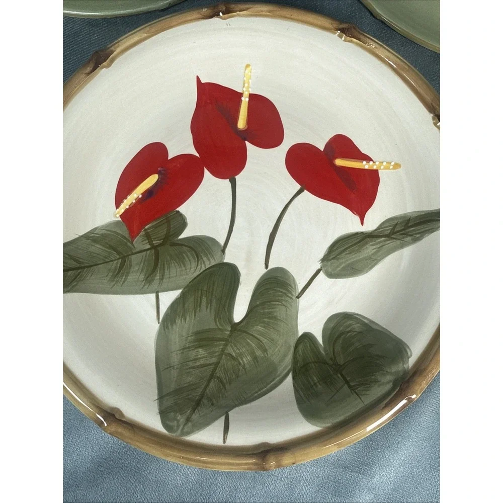 Kauhale Living Stoneware Handpainted‎ Anthurium Flower Plate 10 6/8